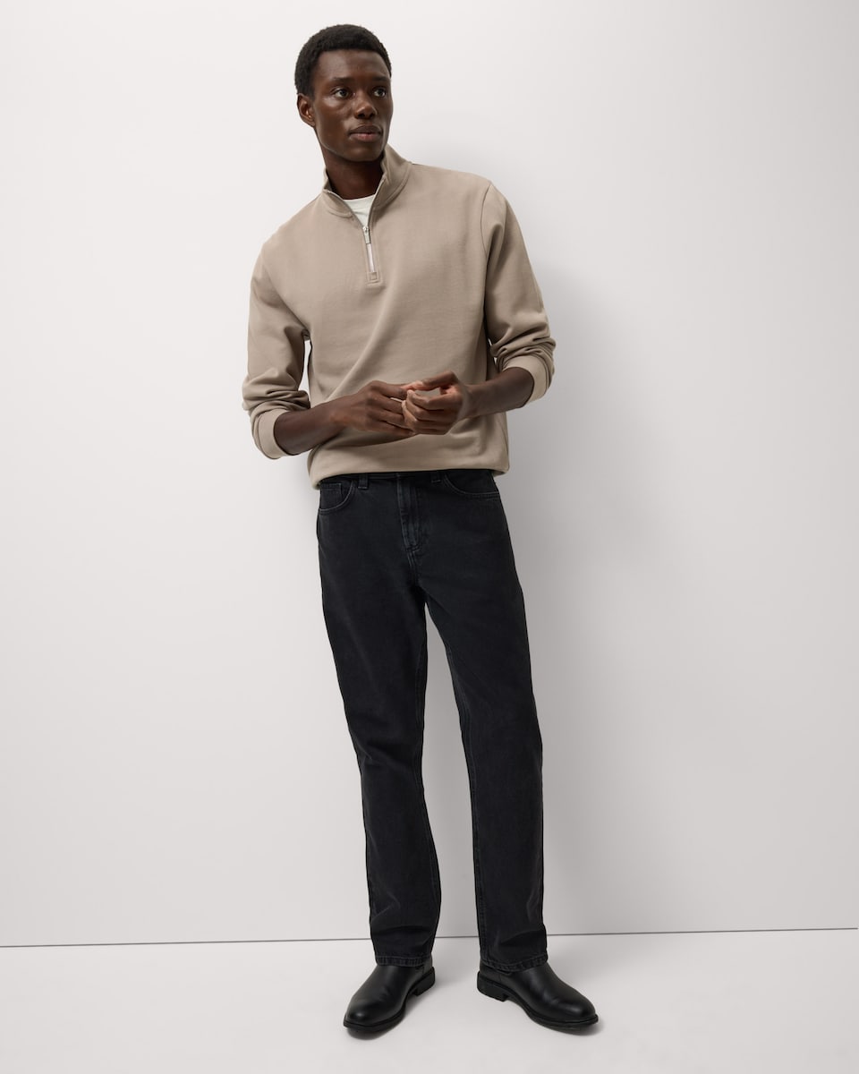 image 1 of F&F Cotton Rich Herringbone Half Zip Sweatshirt in Stone