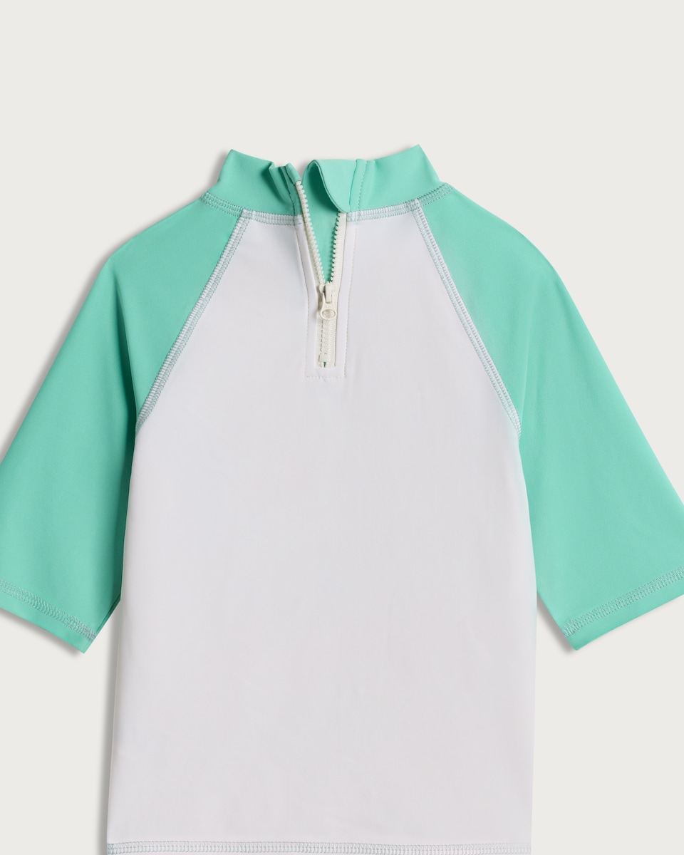 image 1 of F&F Boys 2-Piece Summer Vacation Time Rash Vest and Swim Shorts Set in Multi