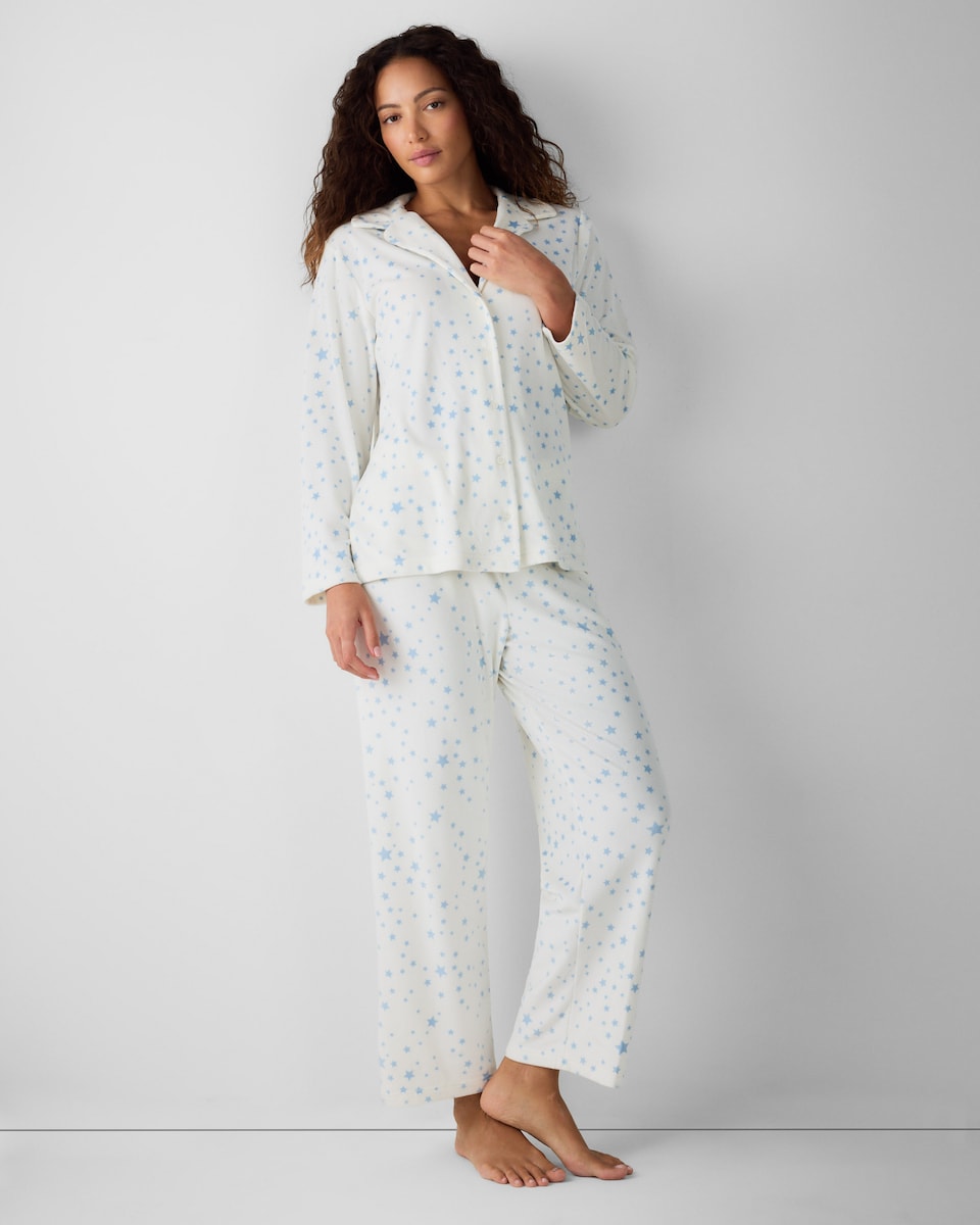 image 1 of F&F Fleece Star Pyjama Set in Cream