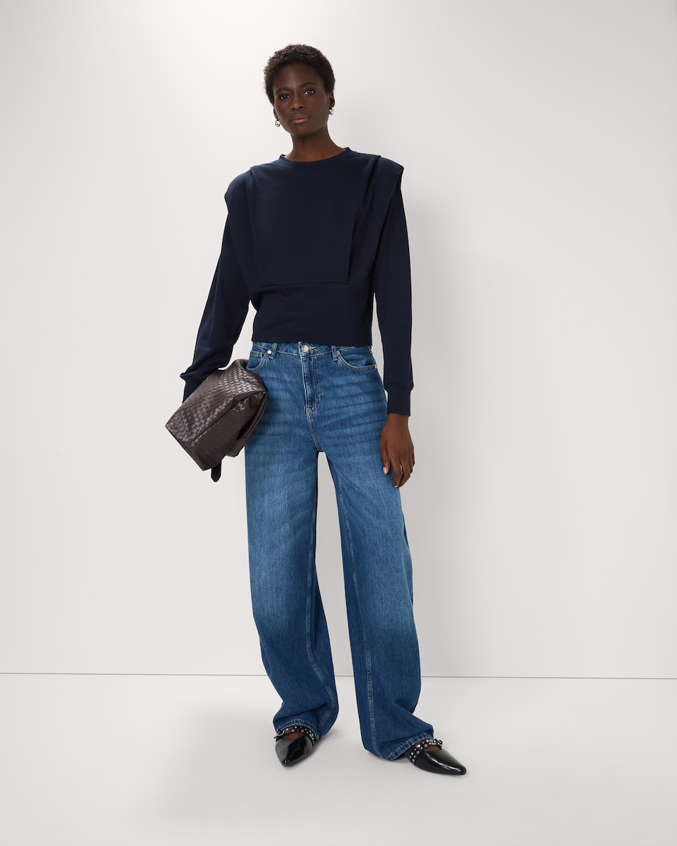 image 1 of F&F Pure Cotton Shoulder Pad Sweatshirt in Navy