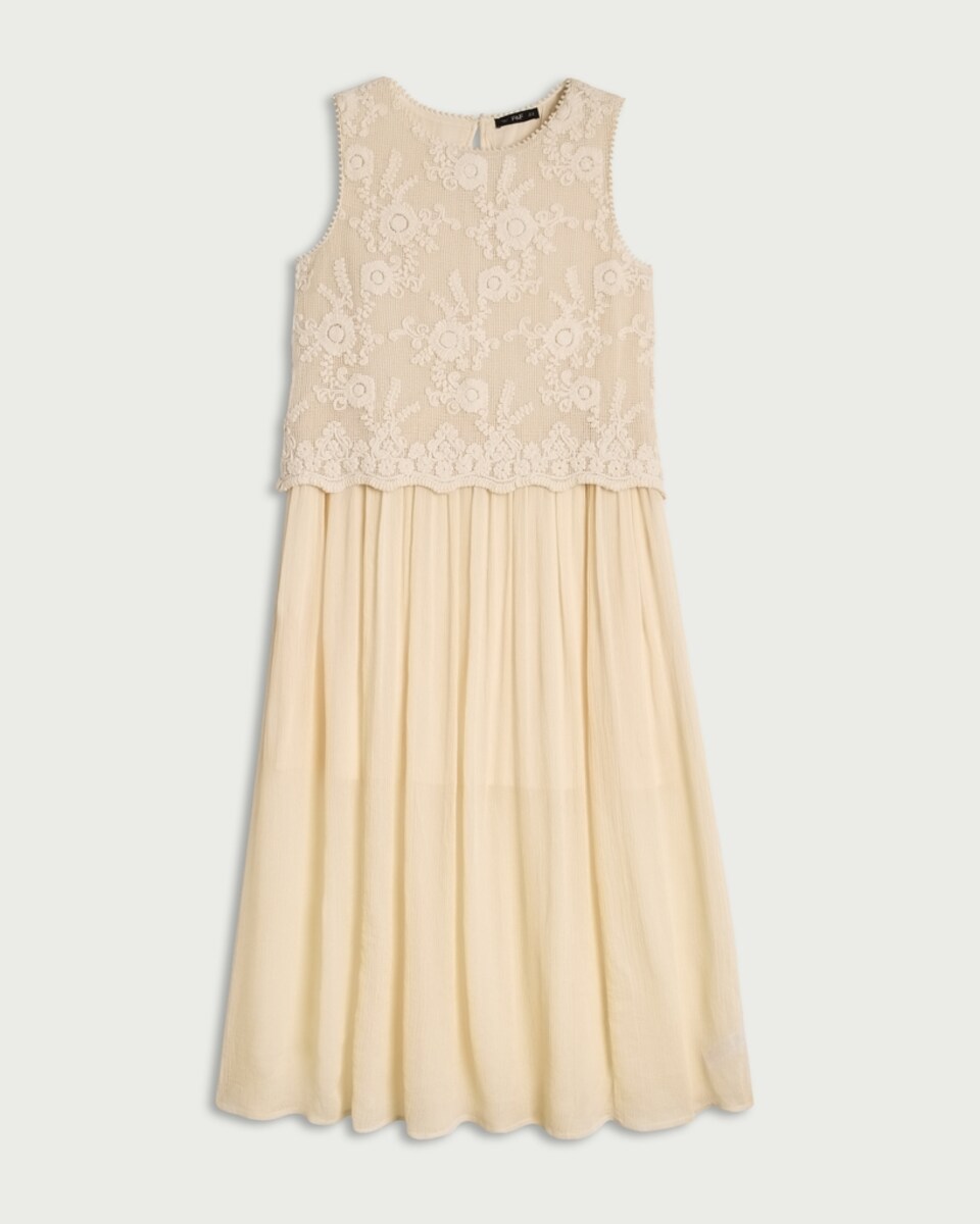 image 1 of The F&F Edit Pure Cotton Embroidered Sleeveless Midi Dress in Cream