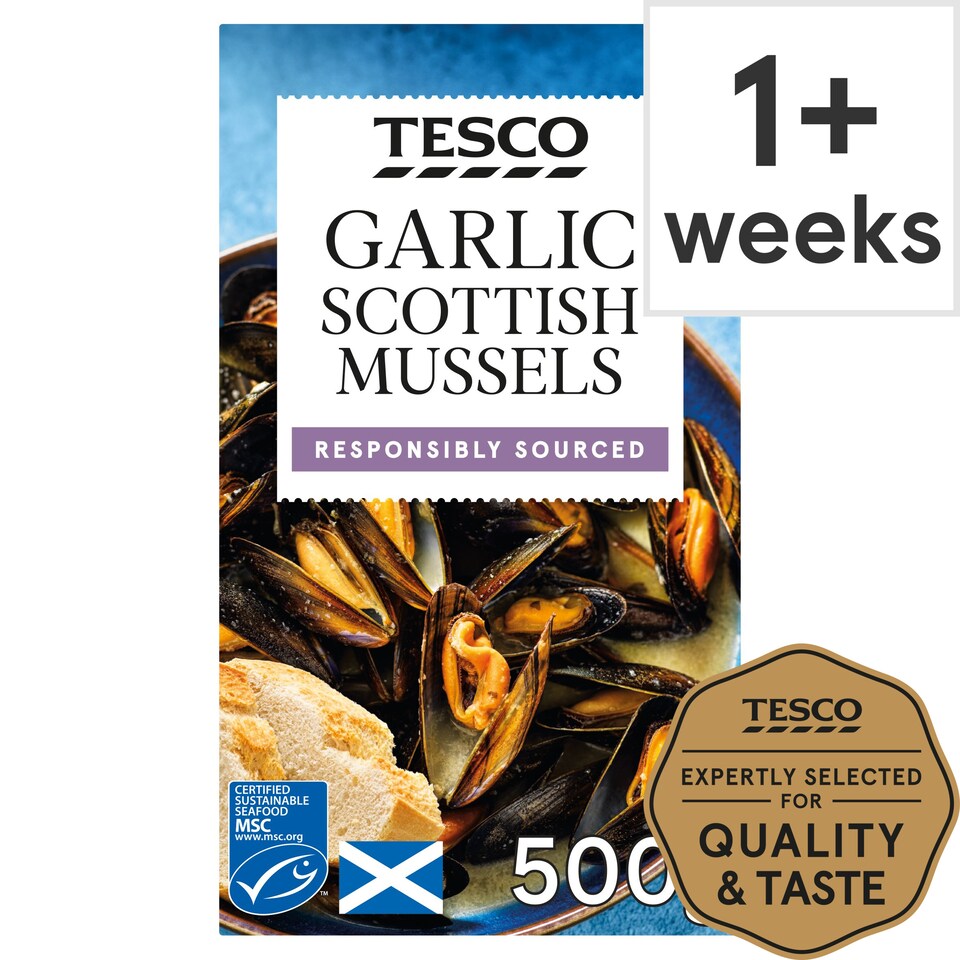 Tesco Garlic Scottish Mussels 500G Tesco Groceries
