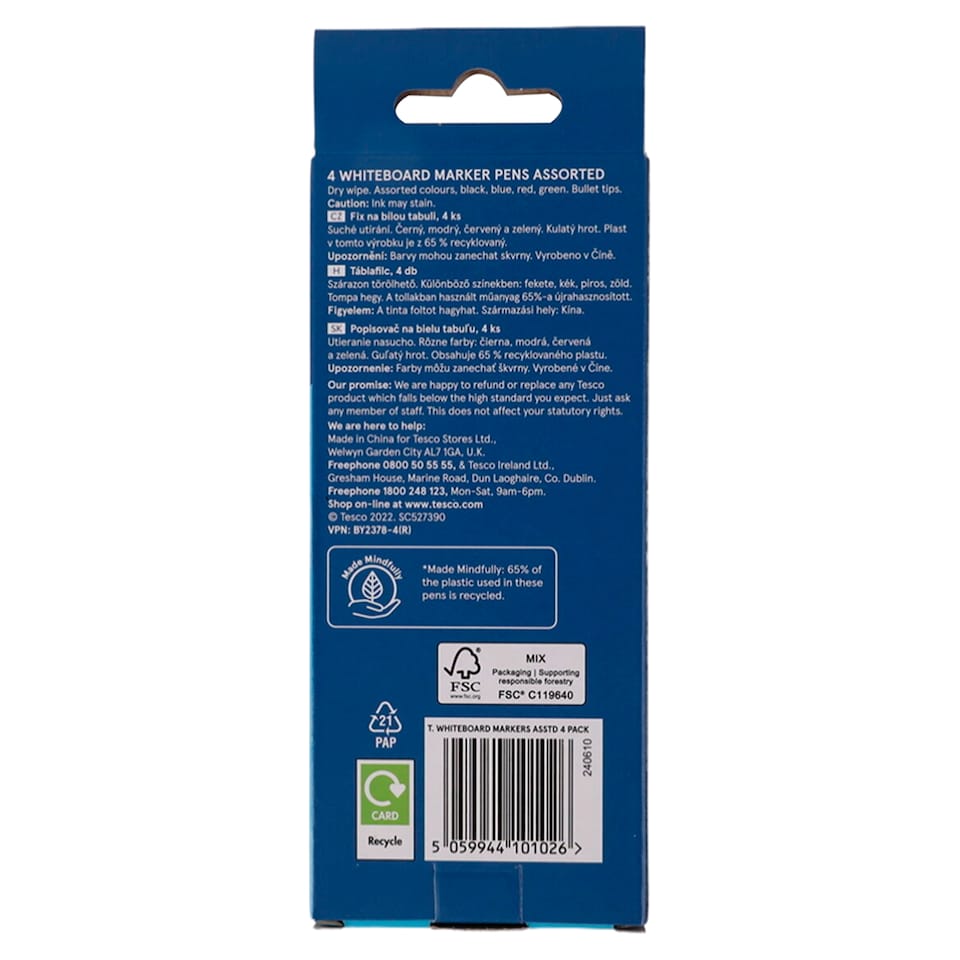 image 1 of Tesco Whiteboard Markers Asstd 4 Pack Millimetre