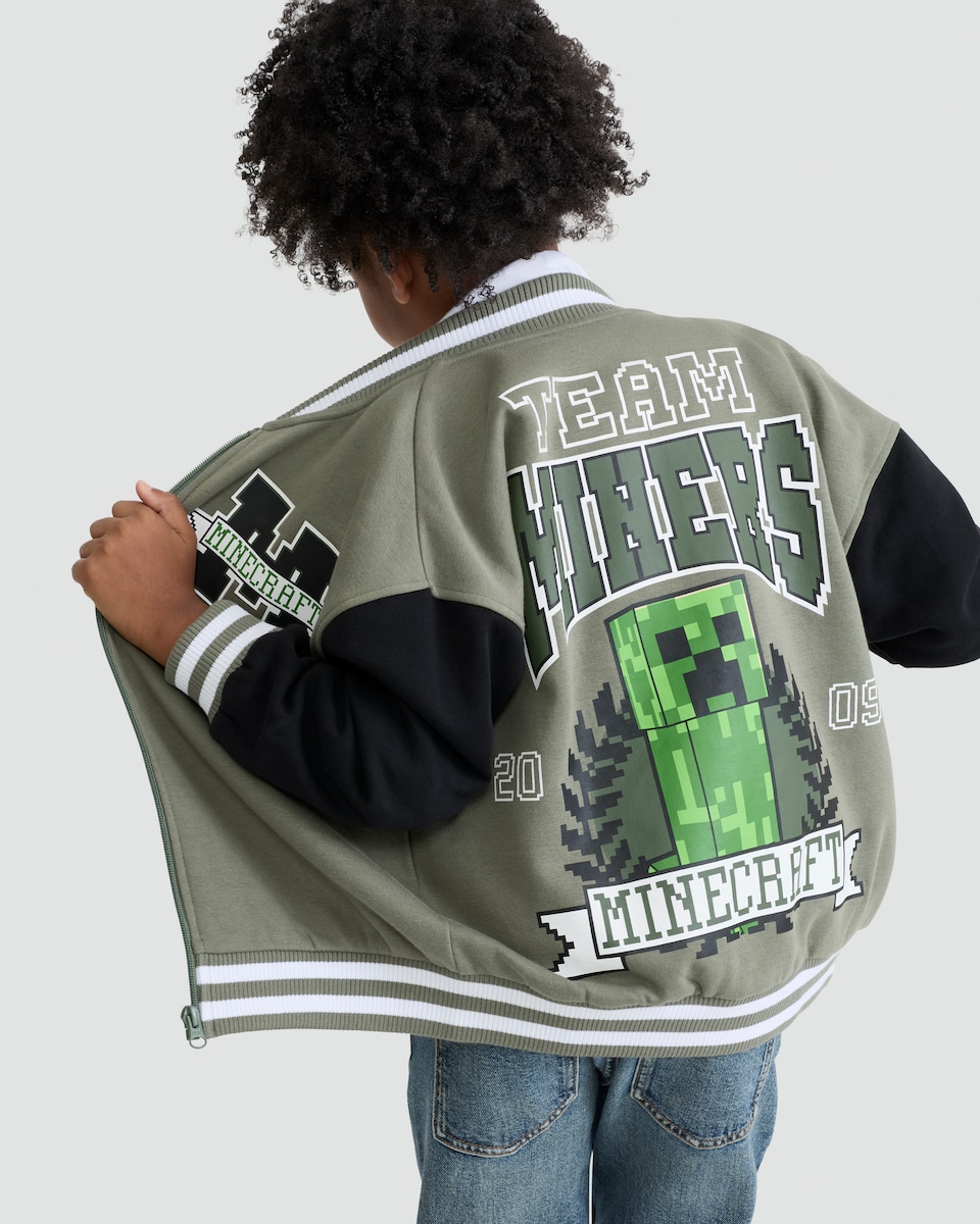 image 1 of Minecraft Build Create Explore Cotton Rich Varsity Jacket in Multi