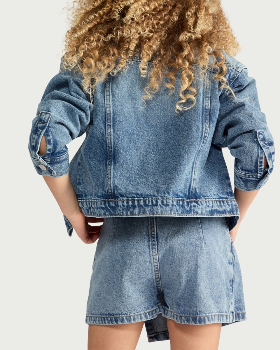 image 1 of F&F Girls Pure Cotton Denim Wrap Skort in Blue