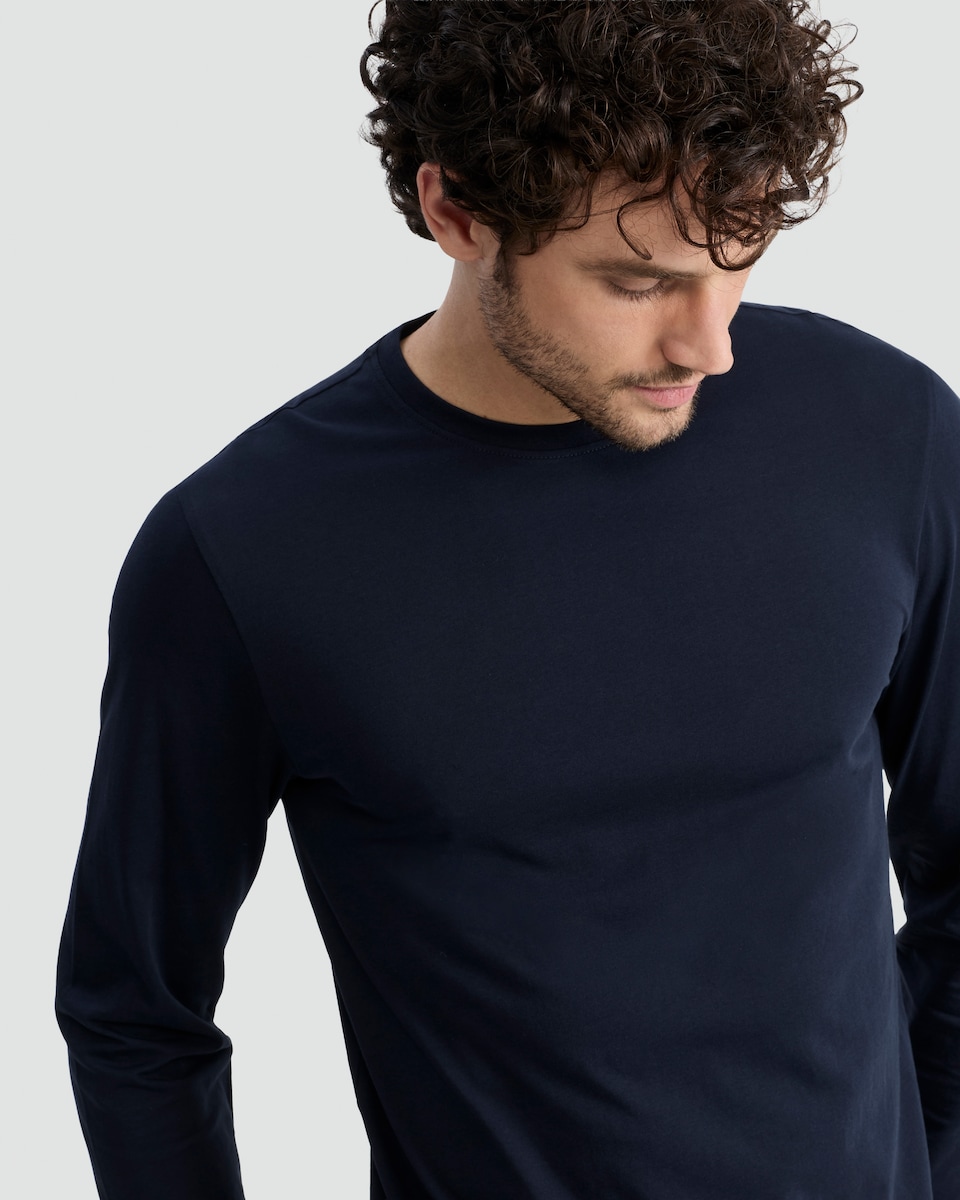 image 1 of F&F Pure Cotton Regular Fit Crew Neck Long Sleeved Top in Navy