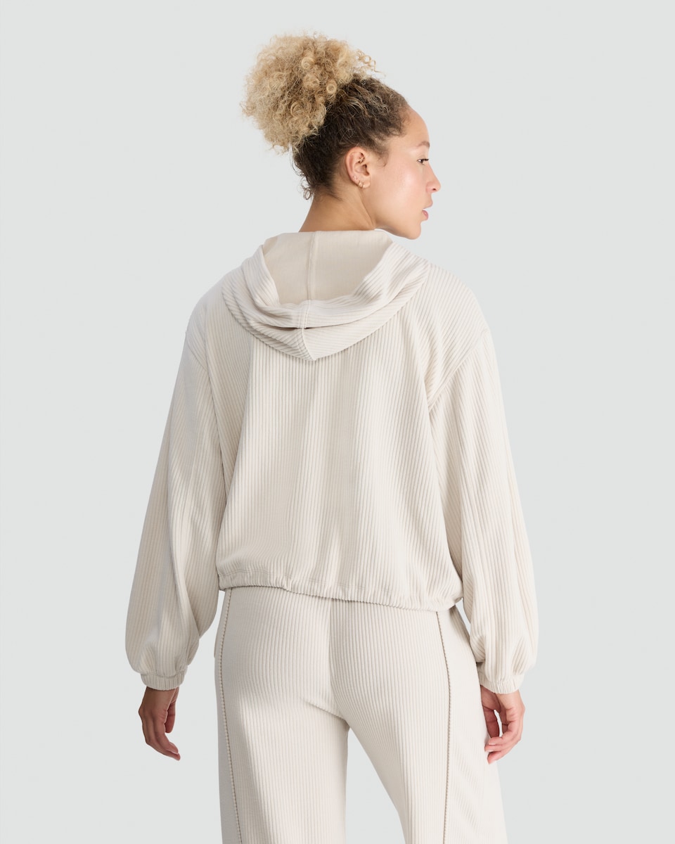 image 1 of F&F Active Ribbed Zip Up Hoodie in Neutral