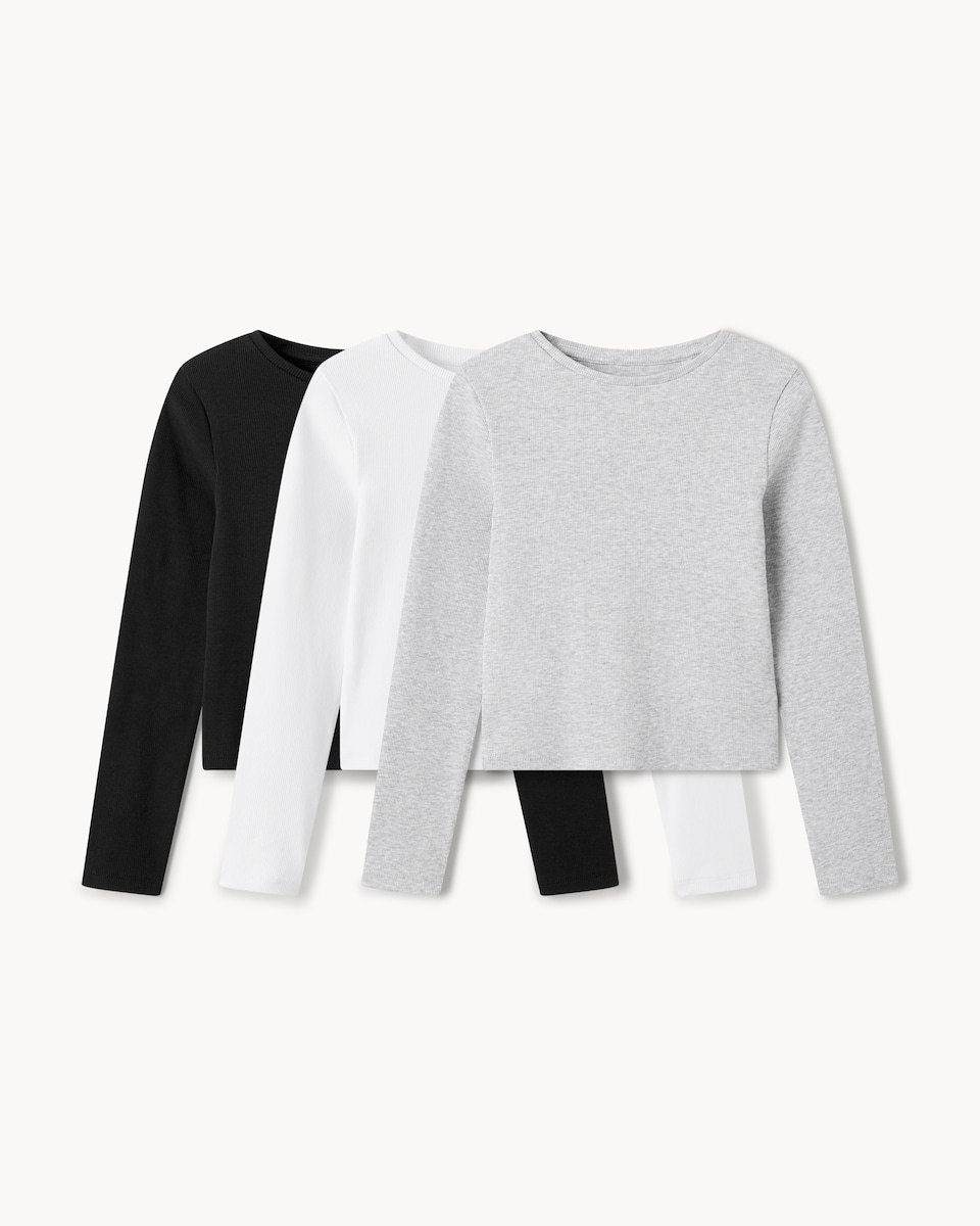 image 1 of F&F Girls 3-Pack Cotton Rich Ribbed Tops in Multi