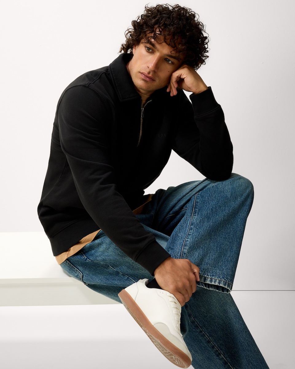image 1 of RDA Pure Cotton Half Zip Sweatshirt in Black