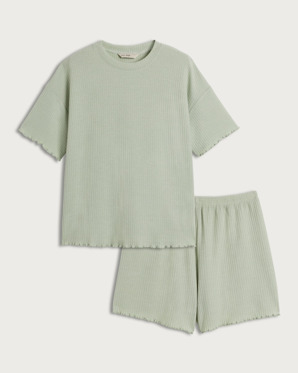 image 1 of F&F Waffle Textured Pyjama Set in Green