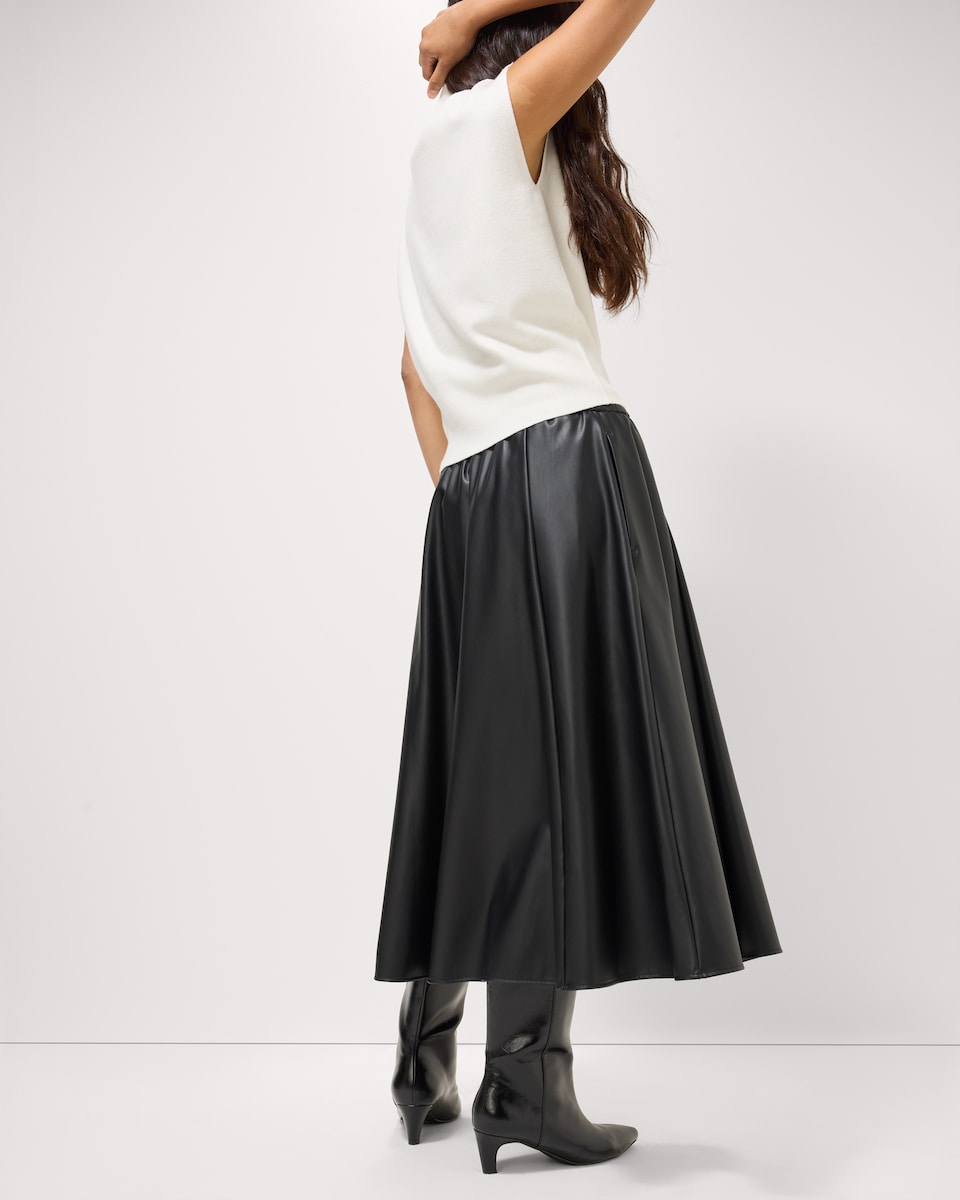 image 1 of F&F Faux Leather Midi Skirt in Black