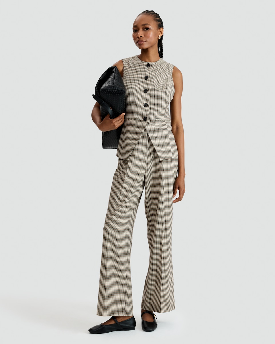 image 1 of F&F Houndstooth Print High Neck Buttoned Waistcoat in Brown