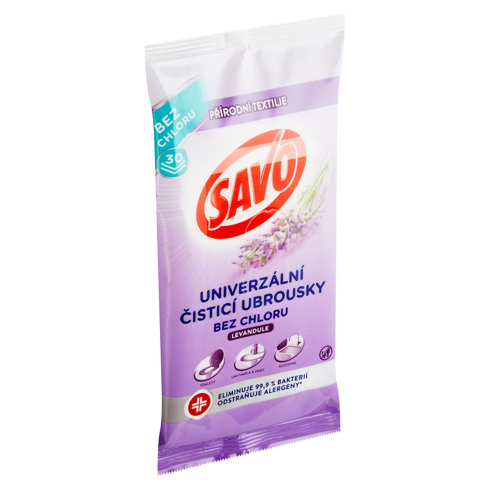 image 1 of Savo Univerzálne čistiace utierky bez chlóru levanduľa 30 ks