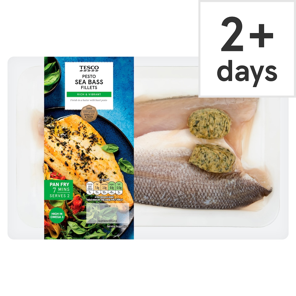 Tesco Pesto Butter Sea Bass Fillets 200g