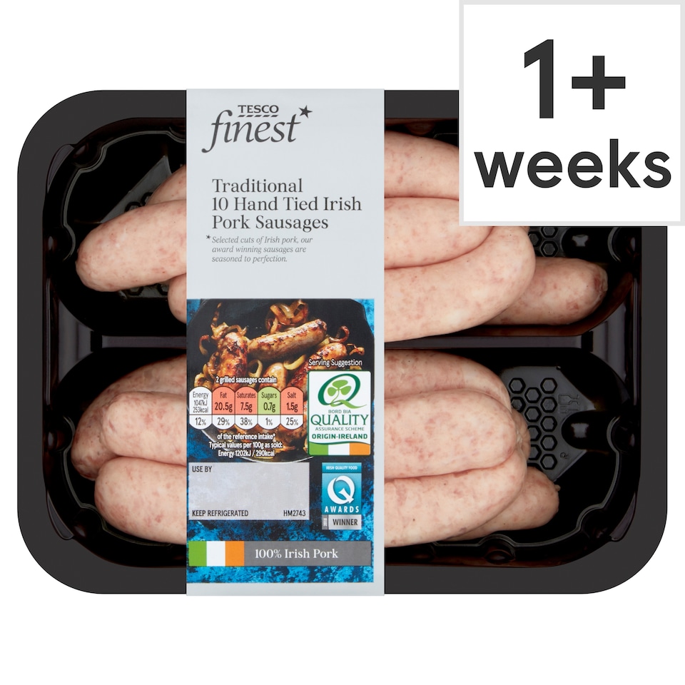 Tesco Finest* 10 Hand Tied Irish Pork Sausages 454G
