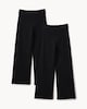 image 4 of F&F Girls School Cotton Rich Wide Leg Trousers in Black