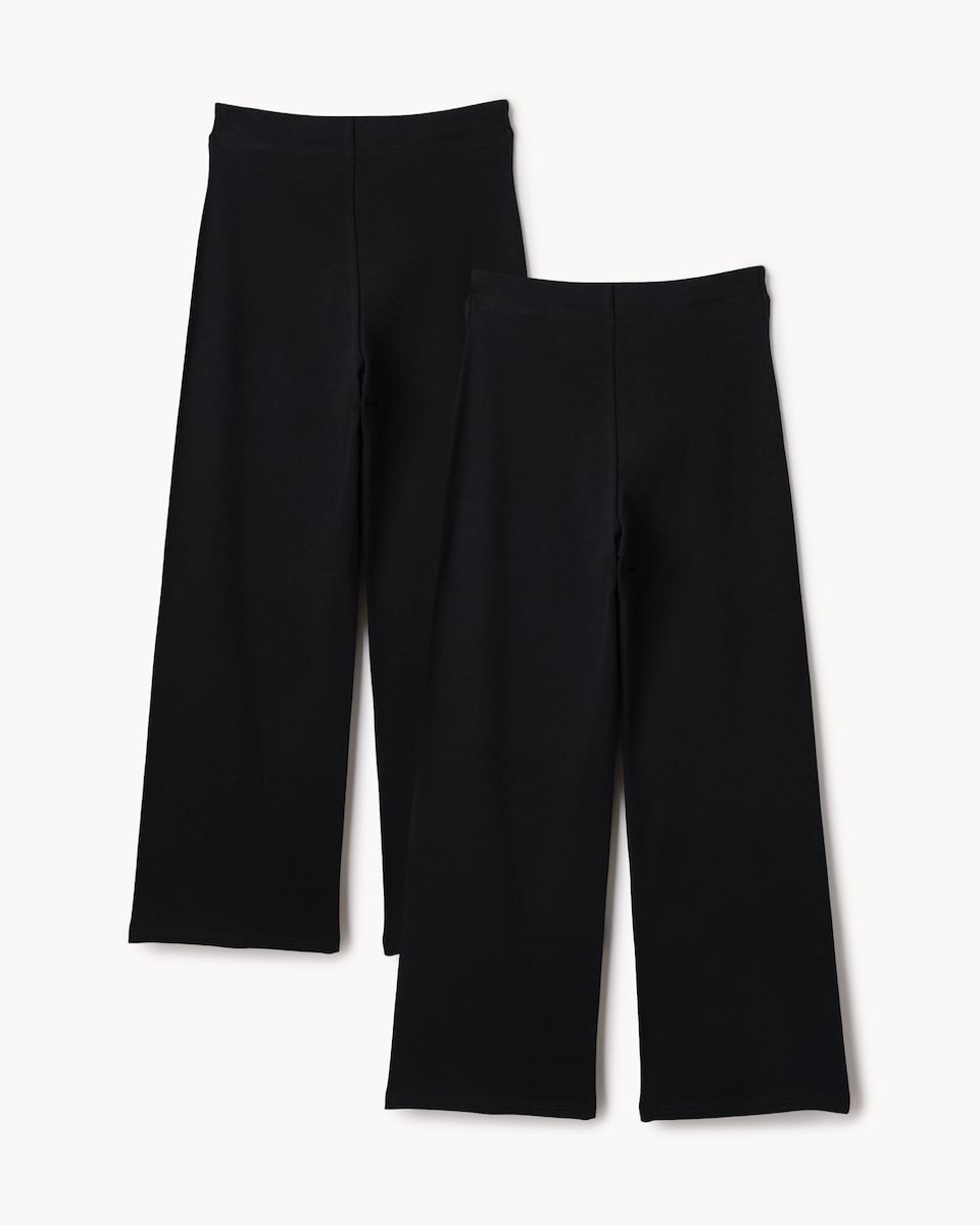 image 1 of F&F Girls School Cotton Rich Wide Leg Trousers in Black