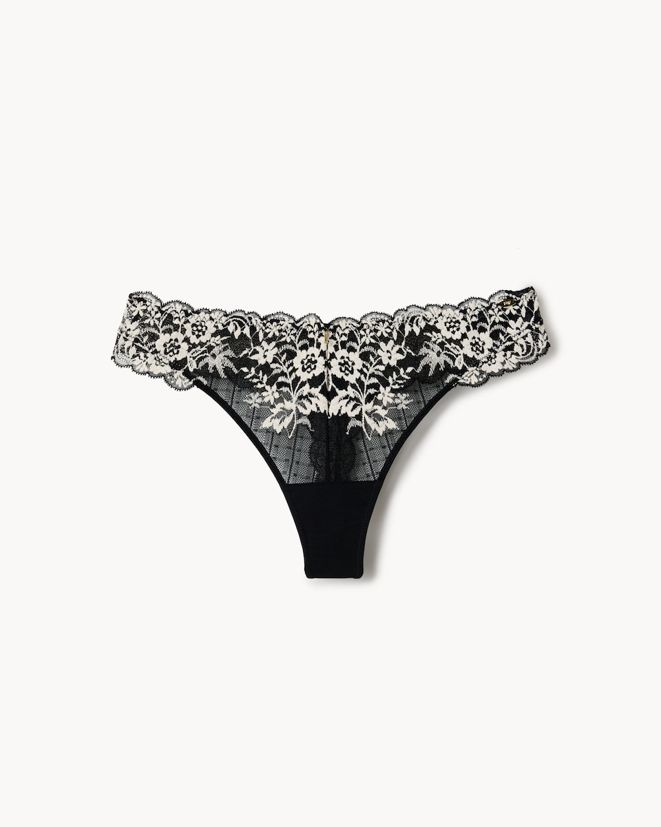 image 1 of F&F Floral Lace Thong in Black