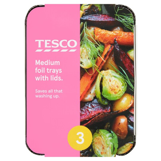 Tesco Oven Foil Medium Trays With Lids 3 Pack Tesco Groceries