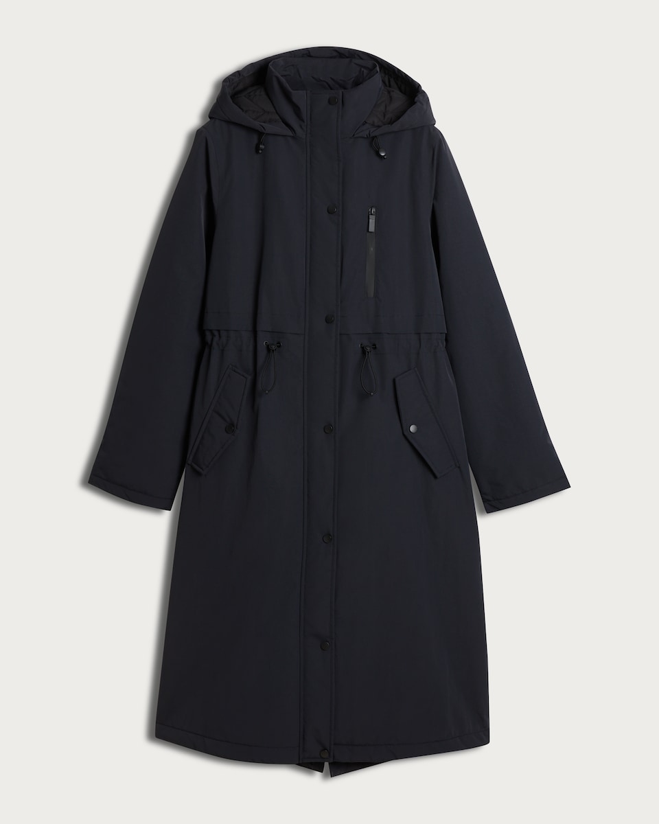 F&F Shower Resistant Hooded Longline Parka in Navy