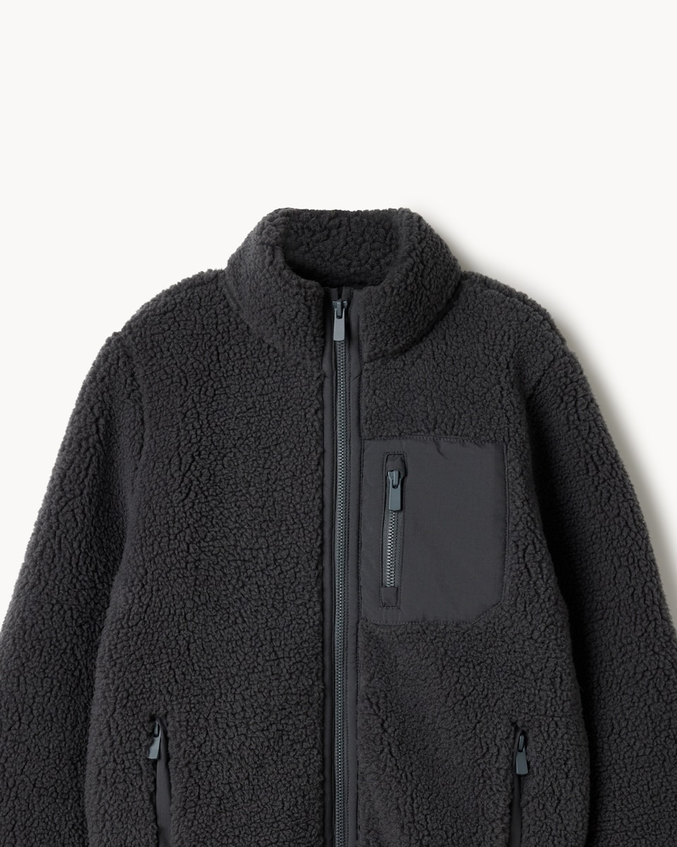 image 1 of F&F Boys Borg Funnel Neck Jacket in Grey