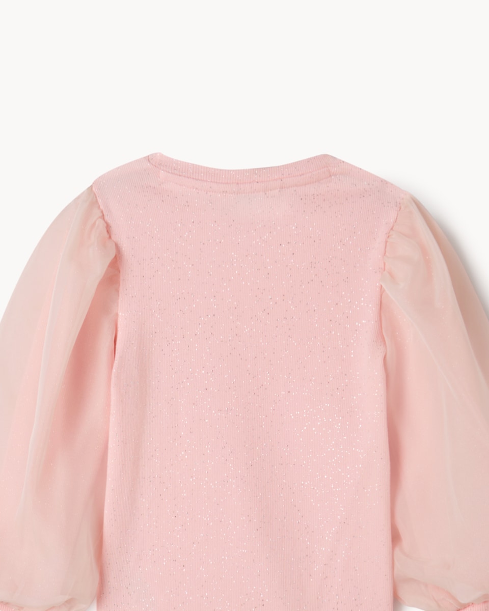 image 1 of F&F Girls Cotton Rich Mesh Sleeved Top in Pink