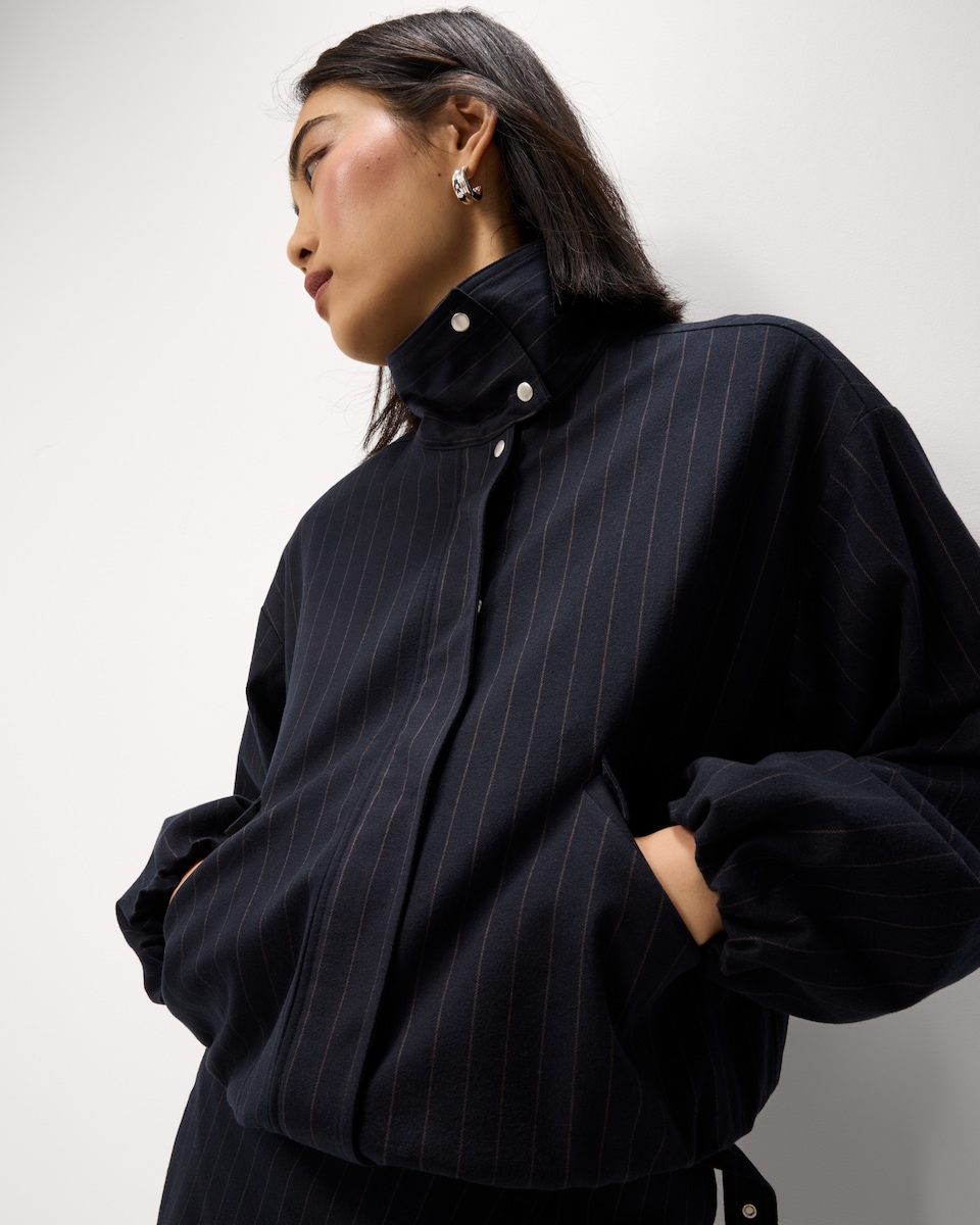 image 1 of F&F Pinstriped Funnel Neck Co-ord Jacket in Navy