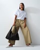 image 1 of F&F Pure Cotton Wide Leg Drawstring Trousers in Brown