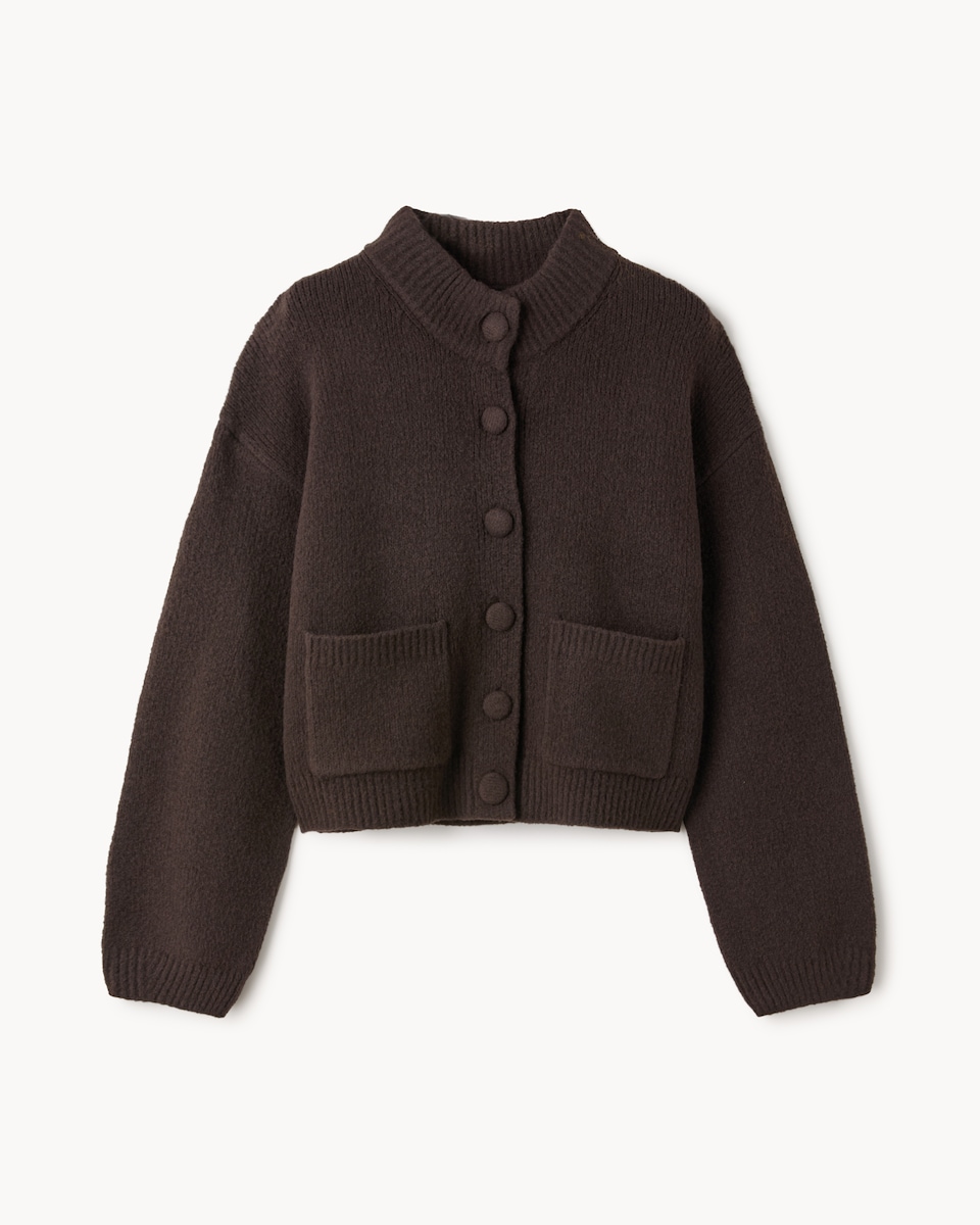 image 1 of F&F High Neck Knitted Cardigan in Chocolate
