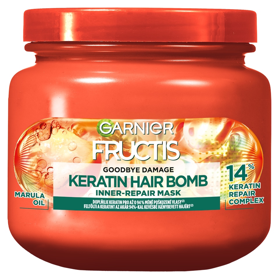 Garnier Fructis Goodbye Damage Keratin Hair Bomb hajpakolás igénybevett hajra, 320 ml