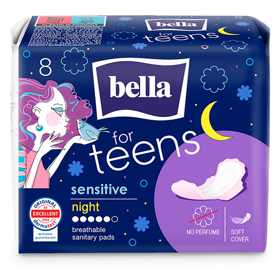 Bella For Teens Sensitive Night hygienické vložky 8 ks