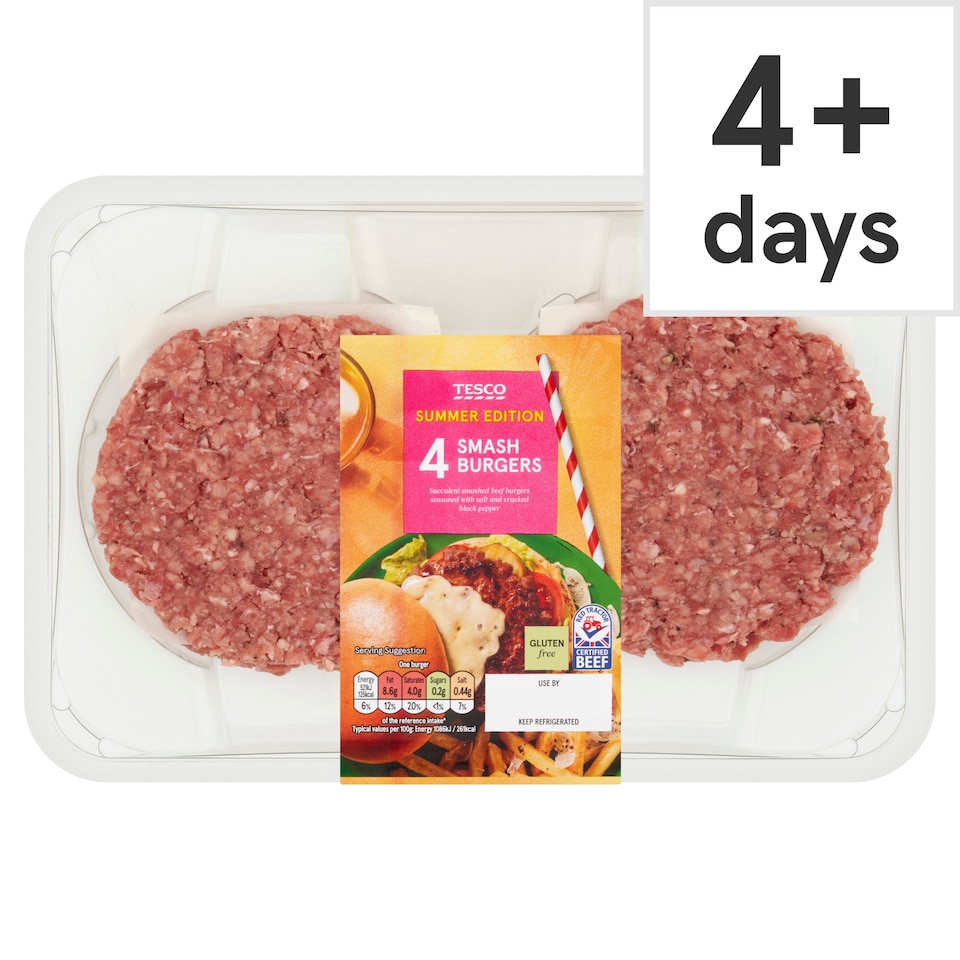 Tesco 4 Smash Burger 340g