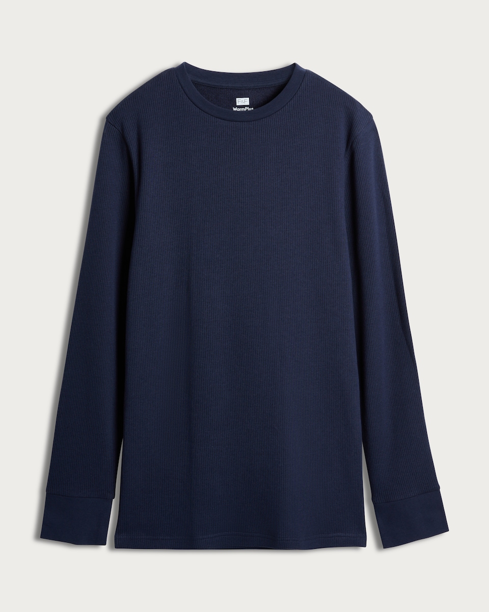 image 1 of F&F Cotton Blend Ribbed Long Sleeved Thermal Top in Navy