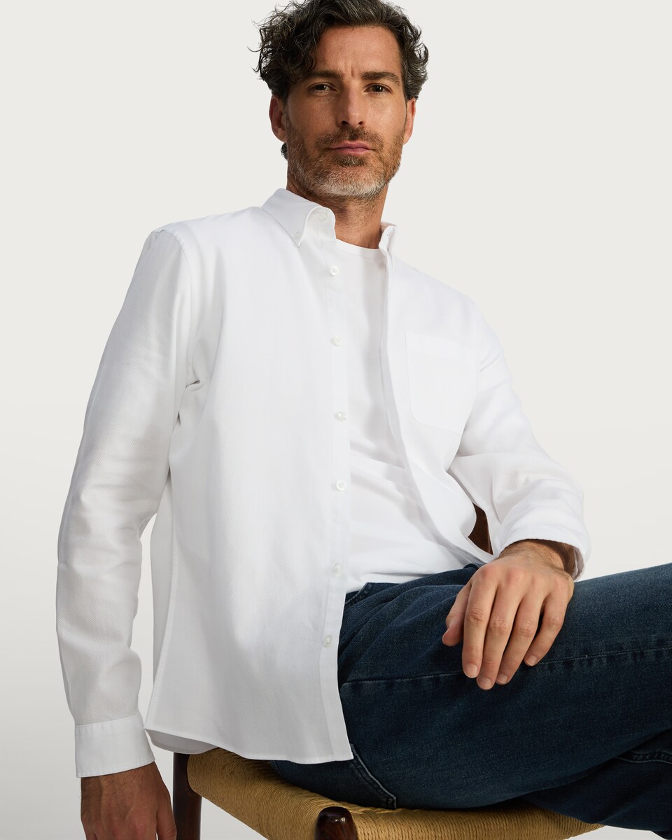 image 1 of F&F Pure Cotton Slim Fit Button Down Oxford Shirt in White