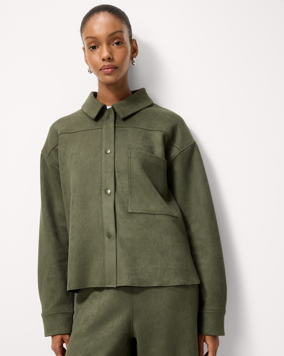 image 1 of F&F Faux Suede Co-ord Jacket in Khaki