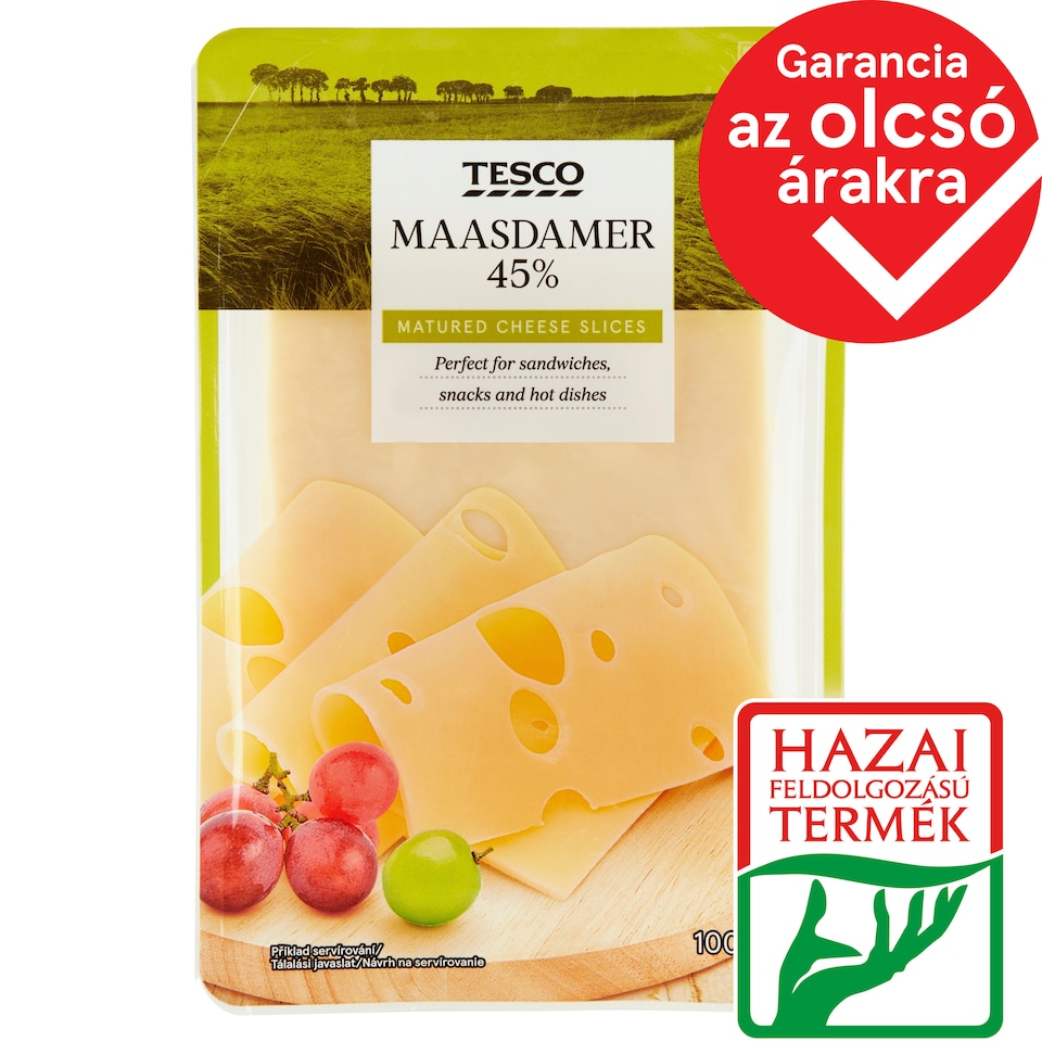 Tesco Maasdamer zsíros, félkemény szeletelt sajt 100 g