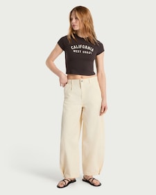 F&F Cotton Rich California West Coast Slogan Cropped T-Shirt in Brown