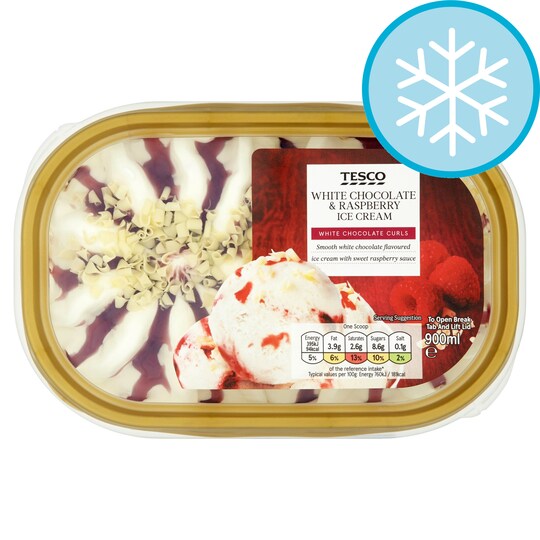 Tesco White Chocolate And Raspberry Ice Cream 900Ml Tesco Groceries