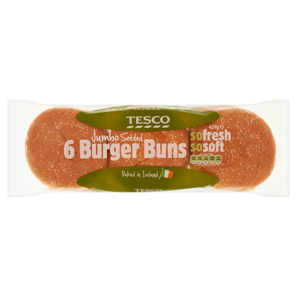 Tesco 6 Large White Sesame Seed Burger Buns 480G
