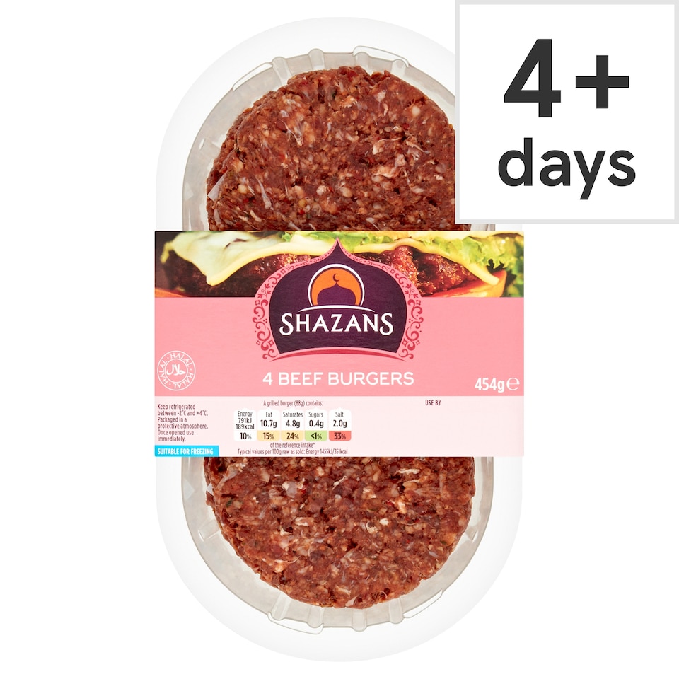 Shazans Halal Beef Burgers Quart Pounders 454G