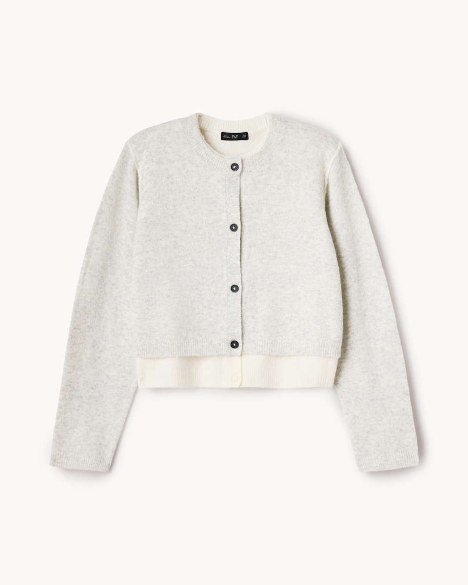 image 1 of F&F Knitted Double Layer Cardigan in Grey