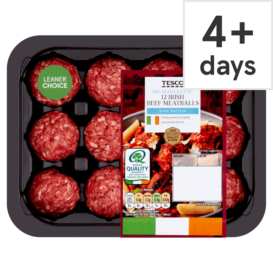 Tesco Irish Reduced Fat Beef Meatballs 349G