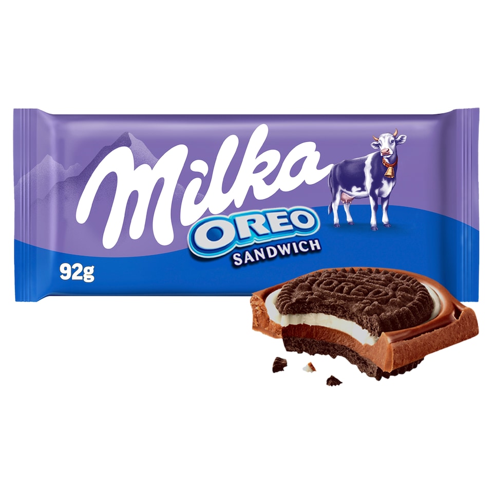 Milka Oreo Sandwich čokoláda z alpského mlieka s kakaovými sušienkami a mliečnou náplňou 92 g