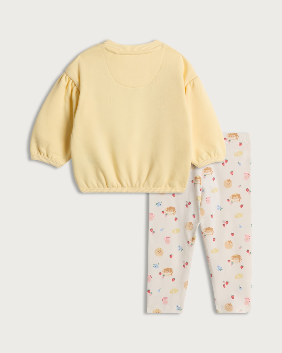 image 1 of F&F Baby 2-Piece Cotton Rich Pancakes All Day Sweatshirt and Leggings Set in Multi