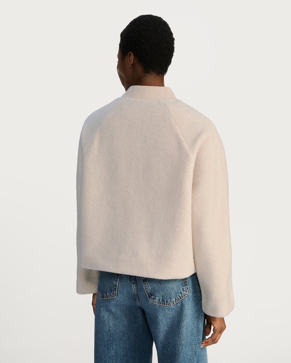 image 1 of F&F Ribbed Collar Zip Through Bomber Jacket in Cream