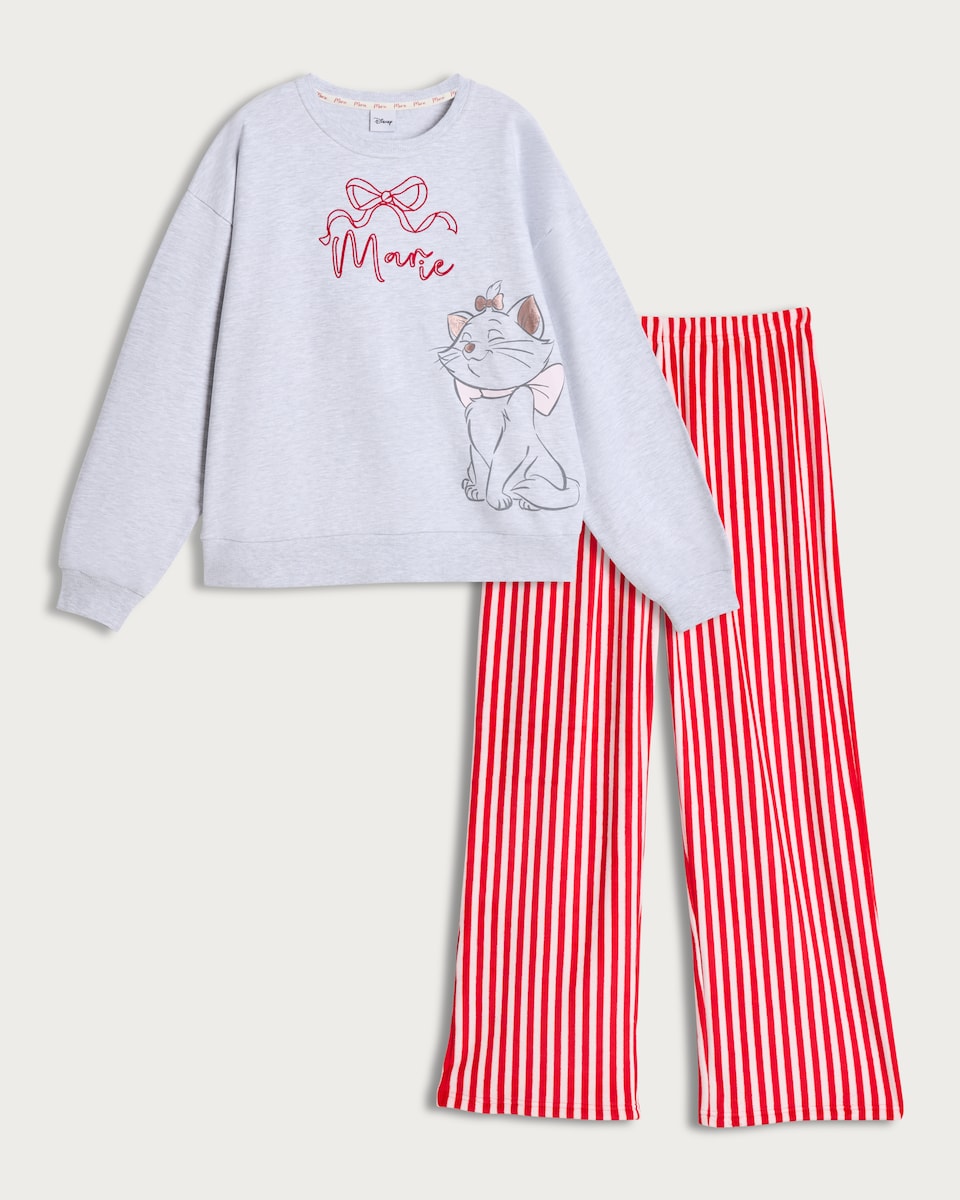 image 1 of Disney The Aristocats Marie Cotton Rich Top and Fleece Pant Pyjamas in Grey