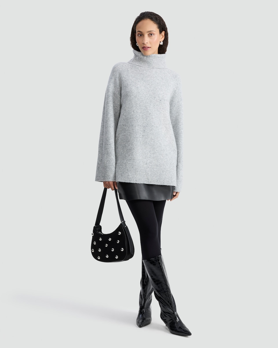 image 1 of F&F Knitted Nep Roll Neck Tunic with Wool in Grey