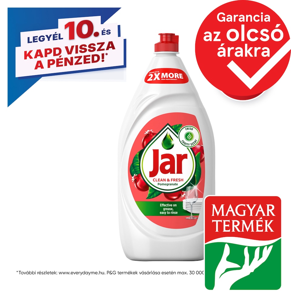 Jar Clean & Fresh Pomegranate&Honeysuckle Folyékony Mosogatószer Csillogóan Tiszta Edényekért,1350ml