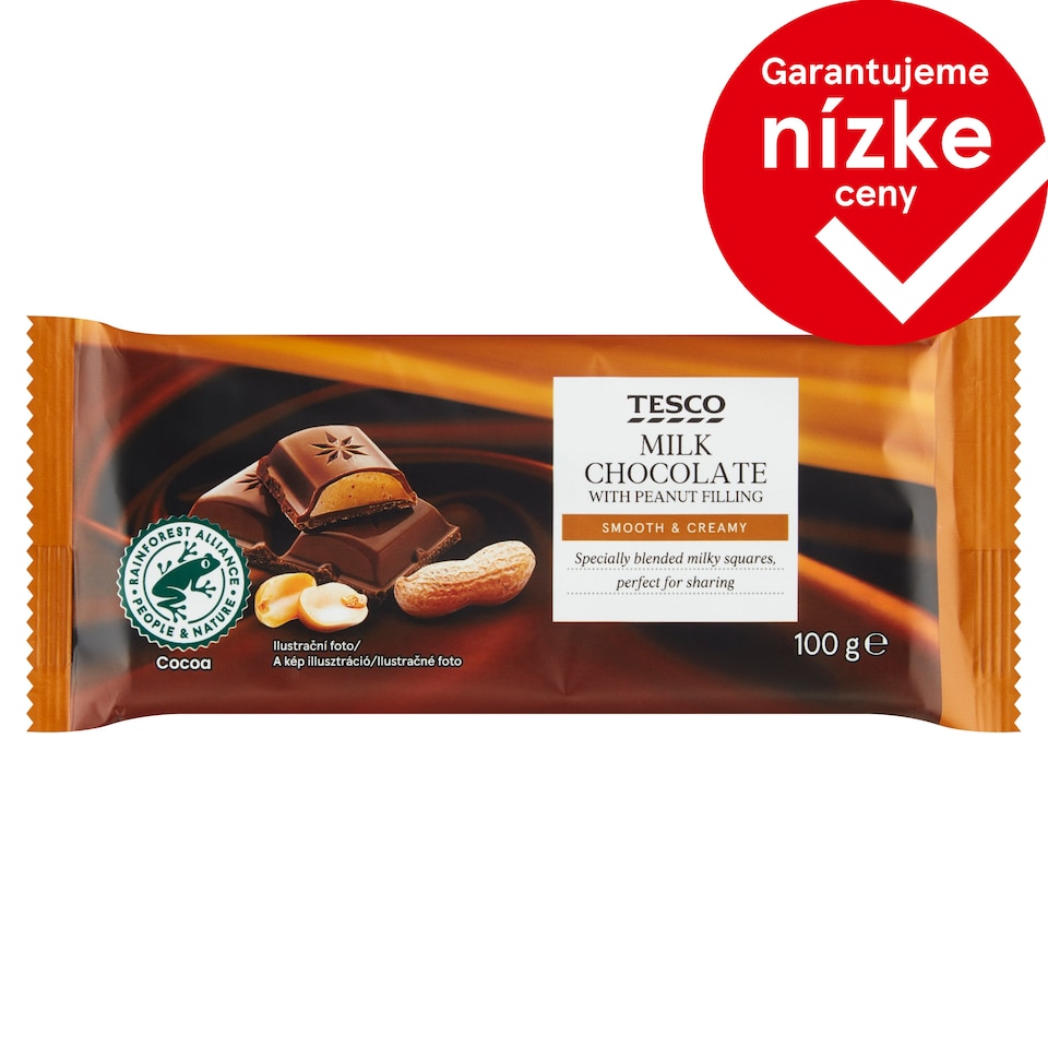 Tesco Mliečna čokoláda s arašidovou náplňou 100 g