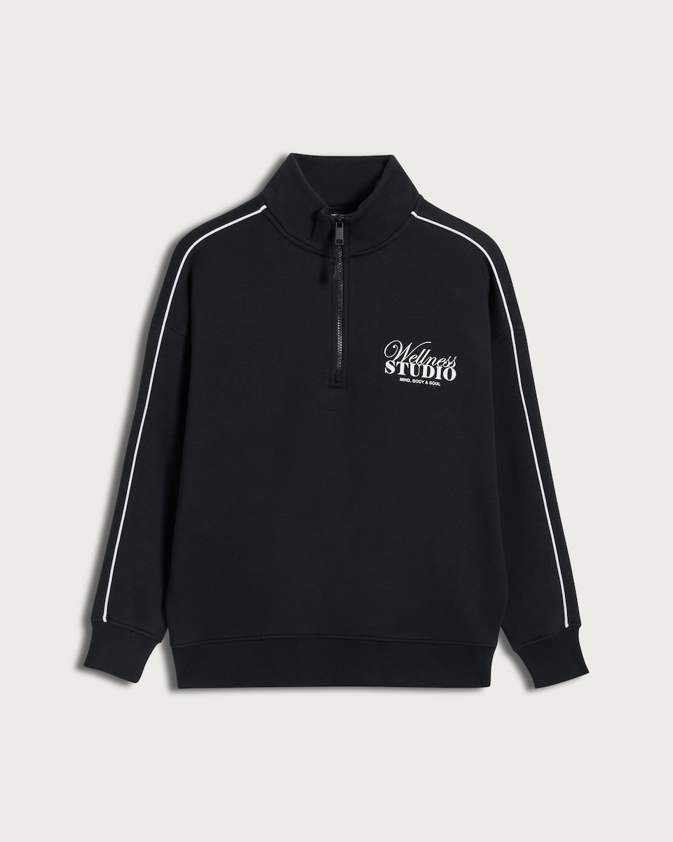 image 1 of F&F Active AFTERCLASS Slogan Half Zip Sweatshirt in Black